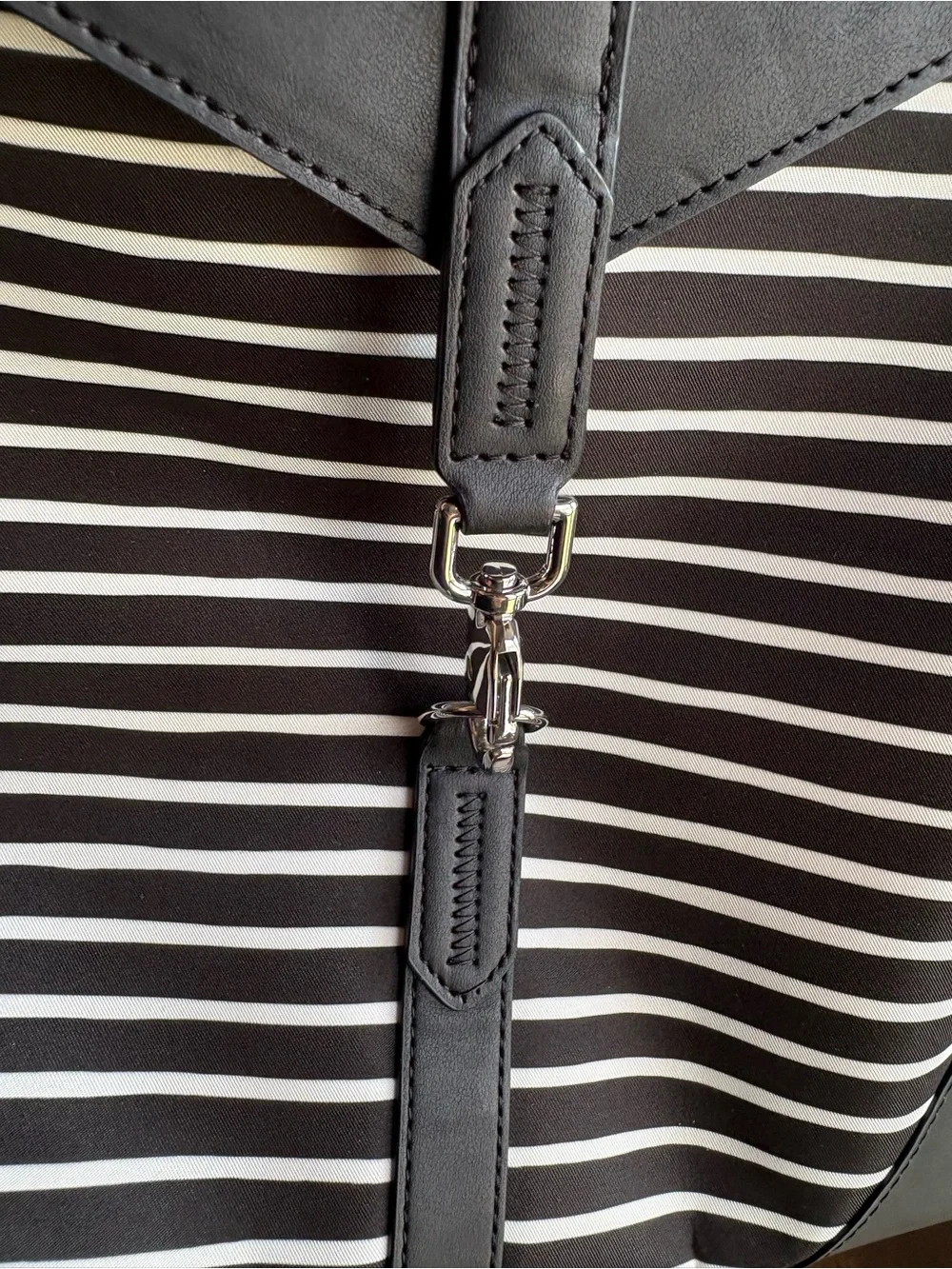 Stella & Dot Black and White Striped Backpack Purse